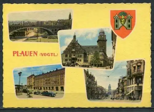 (0660) Plauen (Vogtl.)/ Mehrbildkarte/ u. a. Brücke/Viadukt / Oldtimer - gel. 1961 - DDR - Bild und Heimat  A 3/61