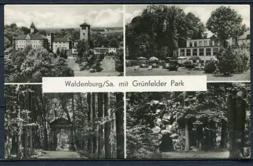 (0639) Waldenburg/Sa. mit Grünfelder Park/ Gasthaus Grünfeld/ Mehrbildkarte s/w - Echt Foto - n. gel. - DDR