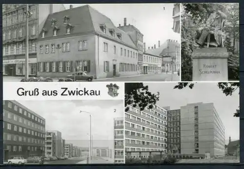 (0571) Gruß aus Zwickau/ u.a. Robert-Schumann-Haus/ Pkw/ Mehrbildkarte s/w - Echt Foto - n. gel. - DDR