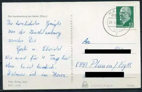 (0545) Die Leuchtenburg bei Kahla (Thür.) - gel. 1970 - DDR - Bild und Heimat  V 11 50 A 1/B 303/70