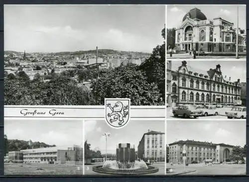 (0493) Gruß aus Gera/ Mehrbildkarte s/w - gel. 1979 - DDR - P 3/79  00 10 31 00 025 - Lichtbild-Schincke, Zeitz