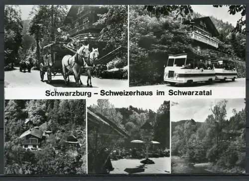 (0480) Schwarzburg - Schweizerhaus im Schwarzatal/ Kutsche/ Kutschfahrt/ Mehrbildkarte s/w - gel. 1973 - DDR