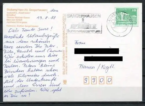 (0403) Grüße aus Stolberg - Harz/ Mehrbildkarte - gel. 1988 - DDR - Bild und Heimat  01 08 0760/16