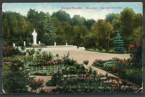 (0394) Sangerhausen/ Rosarium - Kaiserin-Denkmal - gel. ca. 1917 - Bahnpost-Stempel - Heliocolorkarte