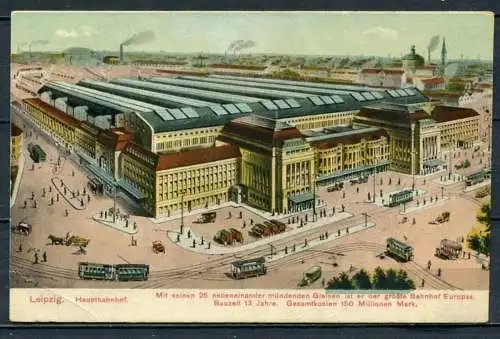 (0286) Leipzig/ Hauptbahnhof - Straßenbahn, Omnibusse, Kutschen - gelaufen 1917 - No. 2