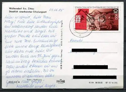 (0237) Waltersdorf Krs. Zittau/ Mehrbildkarte - gel. 1985 - DDR - K1/84  07 12 16 315 / VEB Foto-Verlag, Erlbach