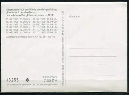 (0229) Burg- und Klosteranlage Oybin - Postkarte Ritterturnier 1995 - Eintrittsnummer 16255