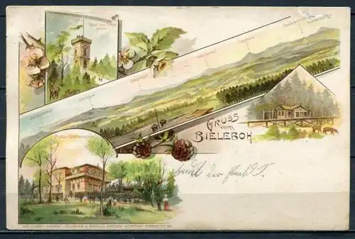(0210) Lithographie Beiersdorf (Oberlausitz) / Gruß vom Bieleboh - gel. 1908 - Stempel: Pommritz
