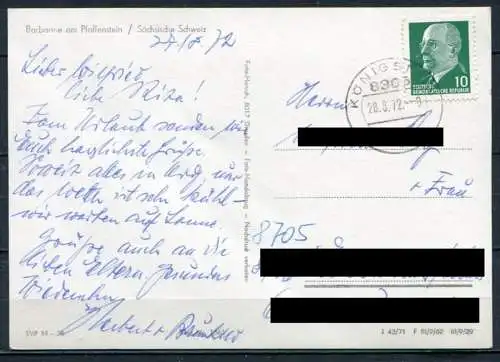 (0126) Barbarine am Pfaffenstein - gel. 1972 - DDR - J 43/71 / Foto-Hanich, Dresden