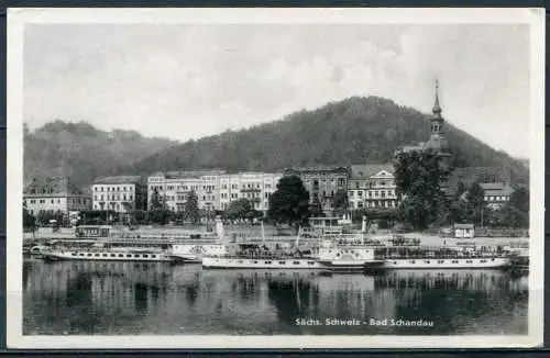 (00103) Bad Schandau/ Schiffe/ Blick zur Uferpromenade - gel. - DDR - Nr. 891 A 45/54 / Verl. Albert Krebs, Leipzig