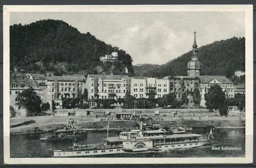 (00102) Bad Schandau (Sächs. Schweiz) / Schiffe / Blick zur Uferpromenade - gel. - DDR - T 155/56 /Verl. E. Scheermesser