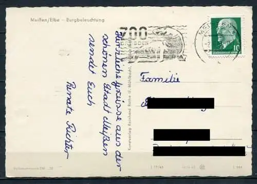 (0067) Meißen/ Elbe / Burgbeleuchtung, Schloss Albrechtsburg - gel. 1963 - DDR - J 17/63  L 044  Reinhard Rothe, Meißen