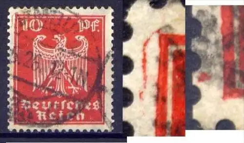 Deutsches Reich Nr.357         O  used       (dr1247) Roter Kringel oben links und Punkt unten links