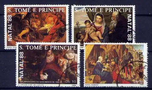 (008) Sao Tome und Principe Nr.1088/91 komplett         O gestempelt / Kunst Gemälde Weihnachten