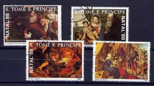 (007) Sao Tome und Principe Nr.1088/91 komplett         O gestempelt / Kunst Gemälde Weihnachten