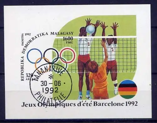 (007) Madagaskar Block 191         O  gestempelt / Olympiade 1992 Barcelona Volleyball