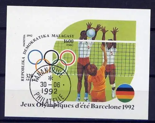 (006) Madagaskar Block 191         O  gestempelt / Olympiade 1992 Barcelona Volleyball