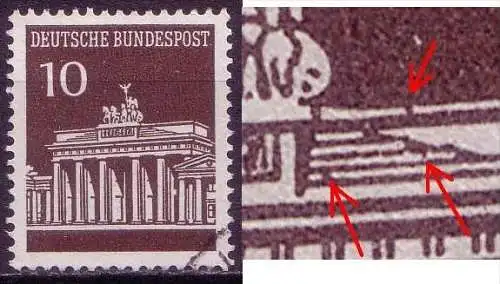 (4752) BRD Nr.506    O gestempelt / Brauner Strich in oberer weißer Linie rechts und in den Zierlinien darunter