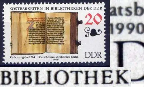 DDR Nr.3340       ** mint    (13023) Doppeldruck/ Schmitzdruck der Farbe Schwarz?