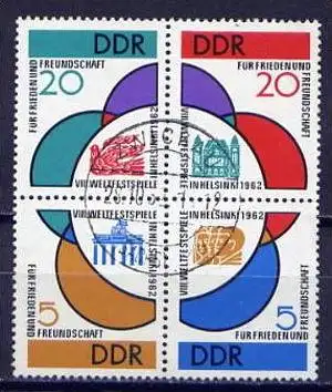 DDR Nr.901/4 Viererblock         O  used       (4047) ( Jahr: 1962 )