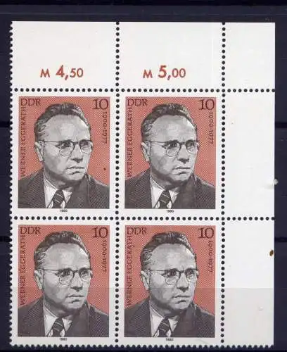 (29811) DDR Nr.2500 Viererblock             **  postfrisch  Eckrand