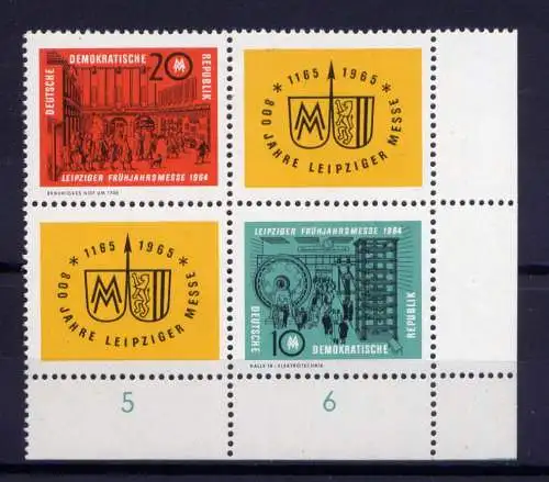  (29143) DDR Nr.1012/3 Viererblock      **   postfrisch  Eckrand