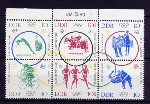  (29153) DDR Nr.1039/44 Viererblock       **   postfrisch  Oberrand