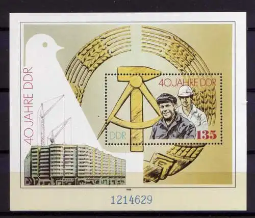 (30320) DDR Nr.3283  Block 100                    **  postfrisch