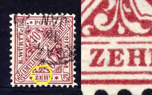 (252) Württemberg Nr.203          O  gestempelt / Bruch des Rahmens über E von ZEHN