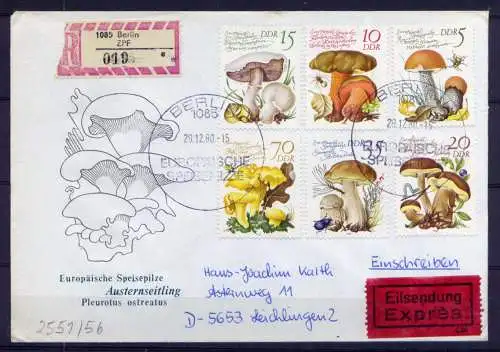 (1499) Brief DDR Nr.1551/6      -    Einschreiben Pilze Mushrooms