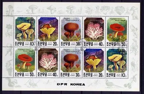 (067) Korea Nord  Nr.3186/90 Kleinbogen      O  gestempelt / Pilze Mushrooms