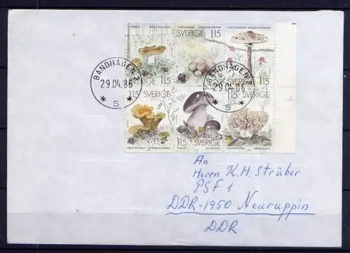 (2050) Schweden  Nr.1038/43 Sechserblock       Brief / Pilze Mushrooms