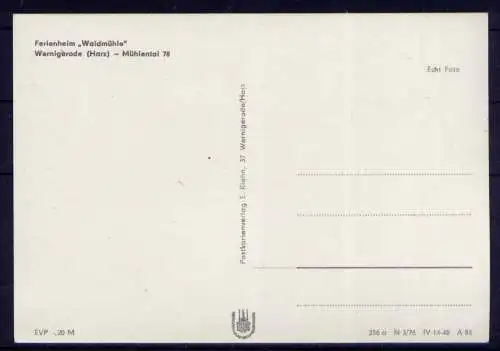 (4706) Wernigerode  - unbeschrieben / DDR Sachsen-Anhalt Gaststätte ferienheim Waldmühle