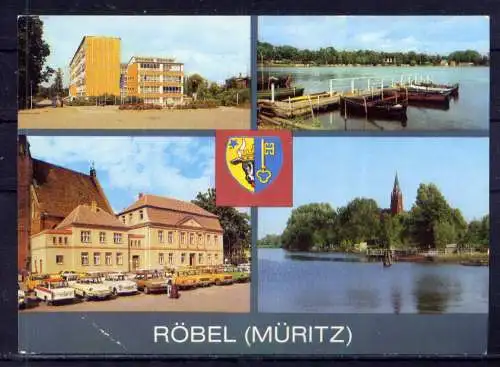 (4927) Röbel  - unbeschrieben / DDR Mecklenburg-Vorpommern PKW Wappen Rathaus Hafen