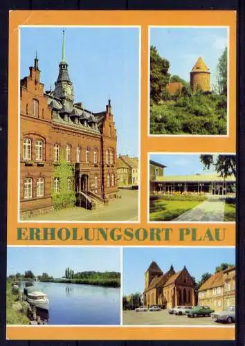 (4960) Plau  - unbeschrieben / DDR Mecklenburg-Vorpommern Burgturm Rathaus Markt