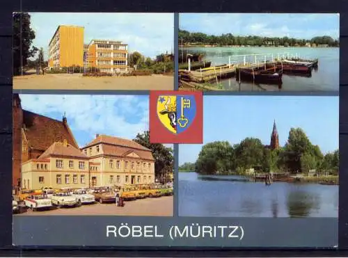 (4969) Röbel  - unbeschrieben / DDR Mecklenburg-Vorpommern PKW Wappen Rathaus Hafen