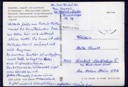 (5105) Rostock  - beschrieben / DDR Mecklenburg-Vorpommern Teepott Hotel Gaststätte