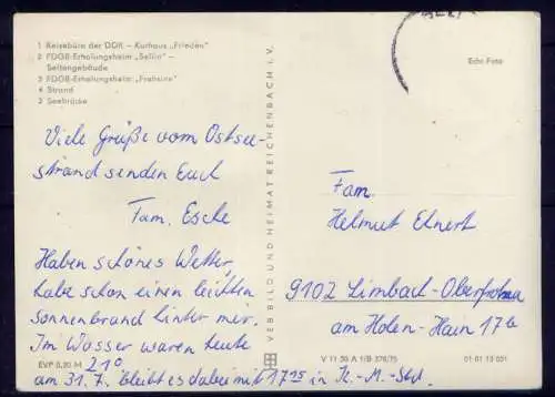 (5115) Sellin - beschrieben / DDR Mecklenburg-Vorpommern Erholungsheim Seebrücke Strand