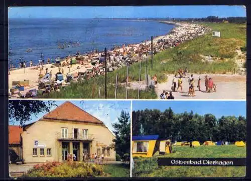 (5142) Dierhagen - beschrieben / DDR Mecklenburg-Vorpommern Strandkörbe Strand Ostseebad Zeltplatz