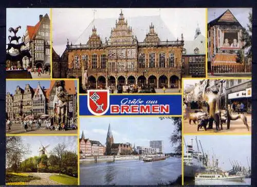 (5283) Bremen - unbeschrieben / Bremen Wappen Rathaus Windmühle Schiffe Roland