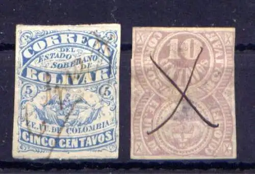 (737) Kolumbien Bolivar Nr.8 + 9        Handschriftlich