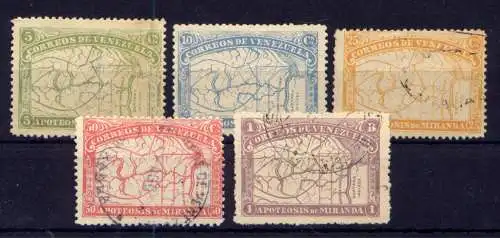 (588)  Venezuela Nr.48/52          (*)  ohne Gummierung + O  gestempelt