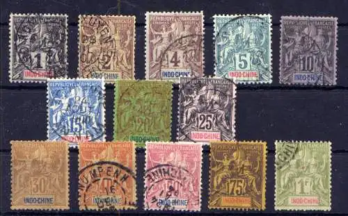 (006) Französisch Indochina Nr.3/15        O  gestempelt + *  ungebraucht + (*)  ohne Gummierung