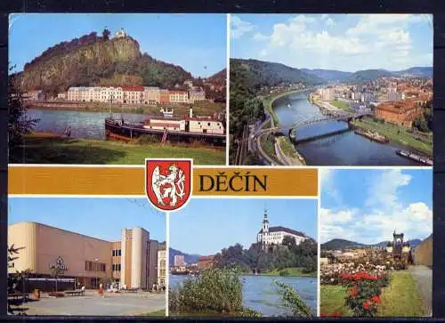 (5694) Decin - beschrieben / Tschechische Republik Hotel Markt PKW Elbe Burg Kirche