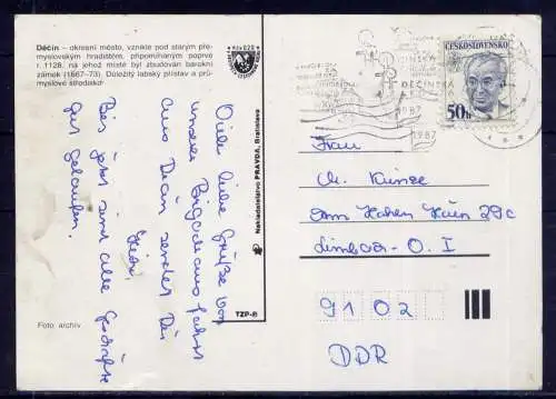 (5694) Decin - beschrieben / Tschechische Republik Hotel Markt PKW Elbe Burg Kirche