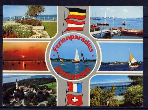 (5744) Ammersee - beschrieben / Bayern  Seen Hafen Fahnen Kirche