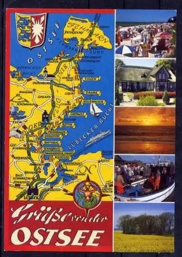 (5758) Ostsee - beschrieben / Mecklenburg-Vorpommern Wappen Schiffe Strand Karte