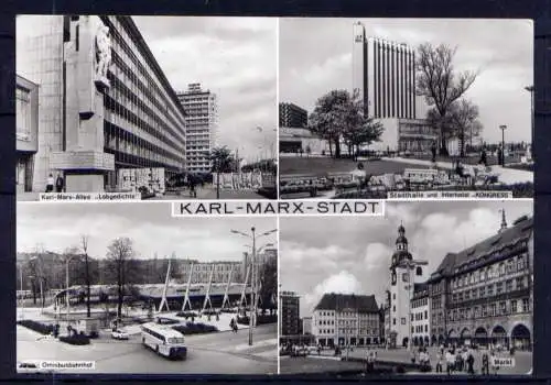 (5774) Karl-Marx-Stadt - beschrieben / Sachsen Rathaus Stadthalle Markt Omnibusbahnhof