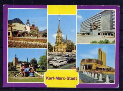 (5775) Karl-Marx-Stadt - beschrieben / Sachsen Kirche Stadthalle Rosenhof PKW