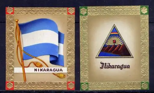(166) Olympia 1936 Sammelbild Nr.129 und 130 / Nicaragua Fahne und Wappen der Teilnehmerländer / Aurelia - Ernst Karl Müller, Dresden